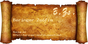 Beringer Zsófia névjegykártya